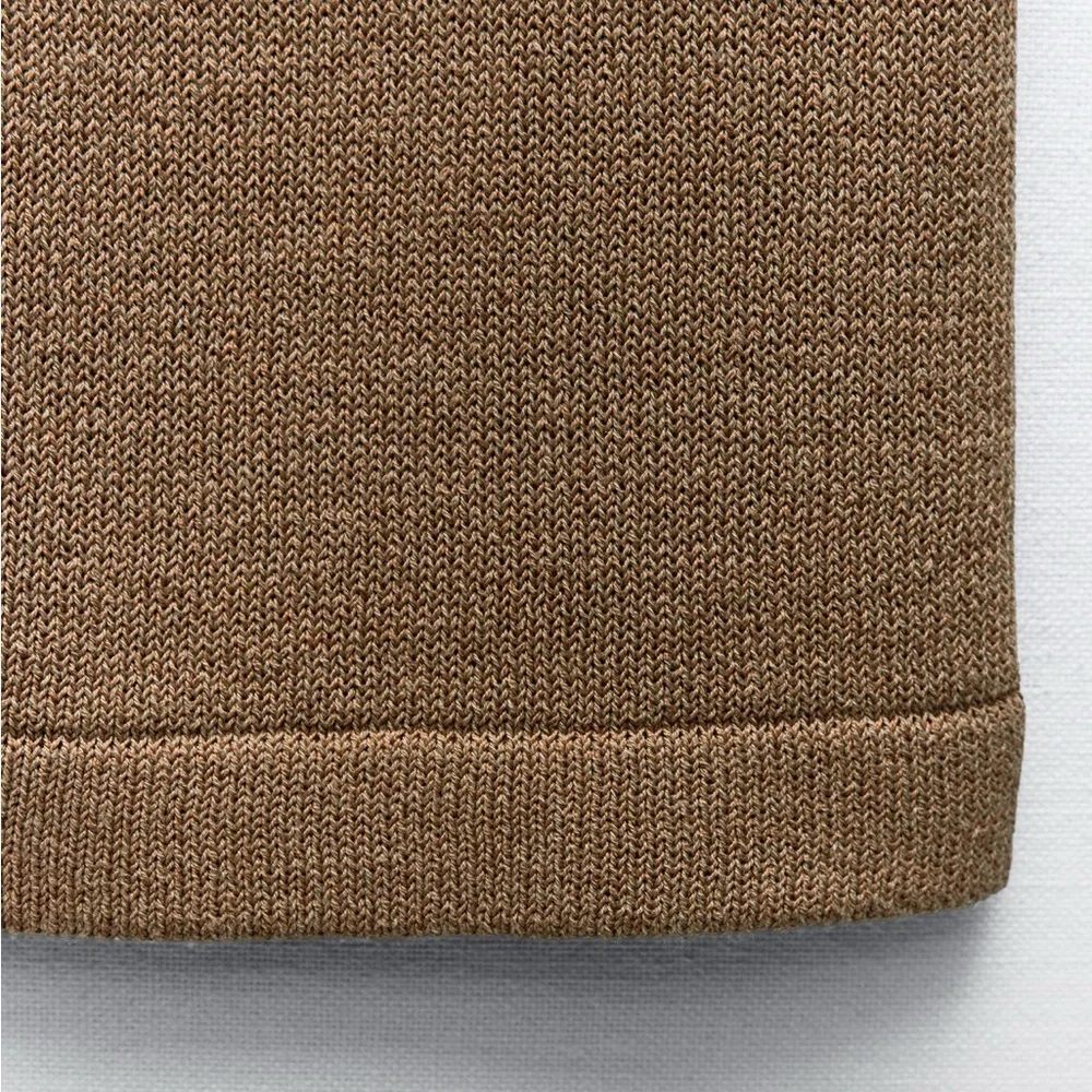 NWOT ZARA Linen blend Wide Leg High Waisted trousers Large Pull On Tan
